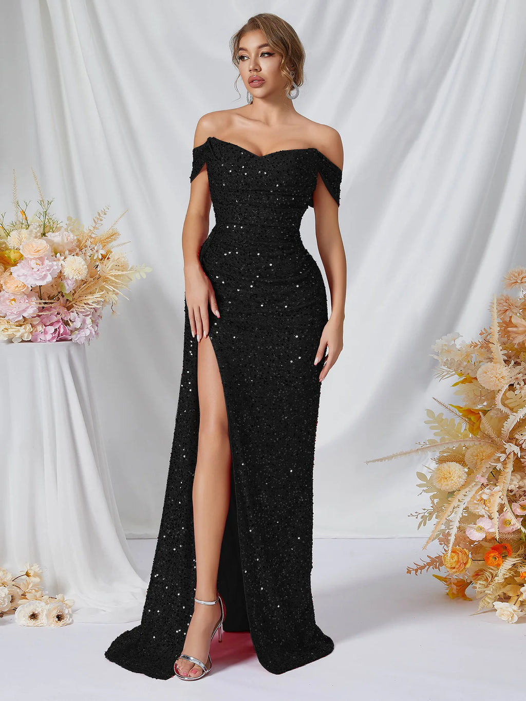 Cross-border New Beaded Tube Top Dress High Women's Party Wedding Dinner Fishtail Long Evening Dress