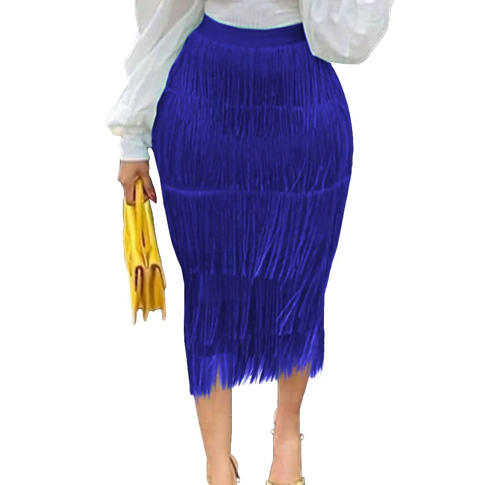 Bodycon High Waist Stretch Sheath Fringe Pencil Tassel Girl Skirts