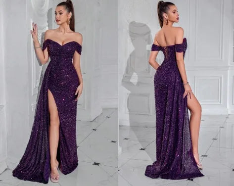 Cross-border New Beaded Tube Top Dress High Women's Party Wedding Dinner Fishtail Long Evening Dress