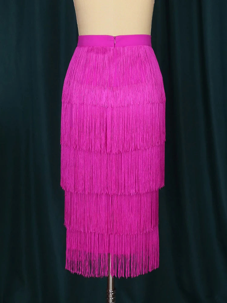 Bodycon High Waist Stretch Sheath Fringe Pencil Tassel Girl Skirts