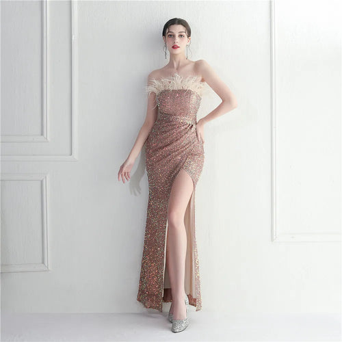 19768# Foreign Trade Craft Wool Decoration Star Celebrity Nightclub Dance Ceremony Strapless Long Dress Formal Dress Style Dress