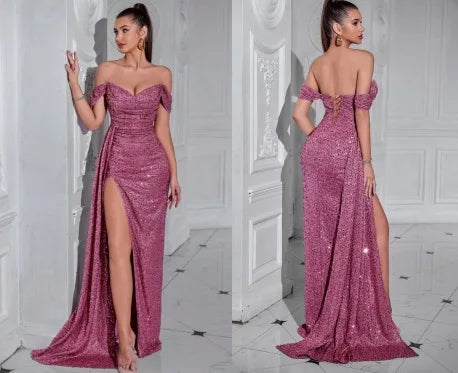 Cross-border New Beaded Tube Top Dress High Women's Party Wedding Dinner Fishtail Long Evening Dress