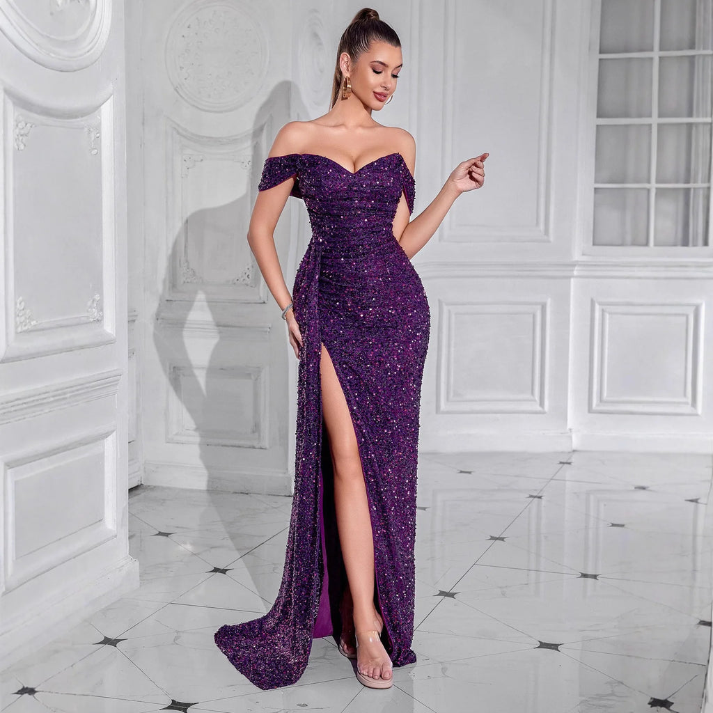 Cross-border New Beaded Tube Top Dress High Women's Party Wedding Dinner Fishtail Long Evening Dress