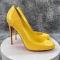 Women's Autumn Wedding Pumps Slip-On Round Toe Stiletto Heel Shoes 12CM/10CM Soft Sole Rubber Outsole Yellow Patent Leather