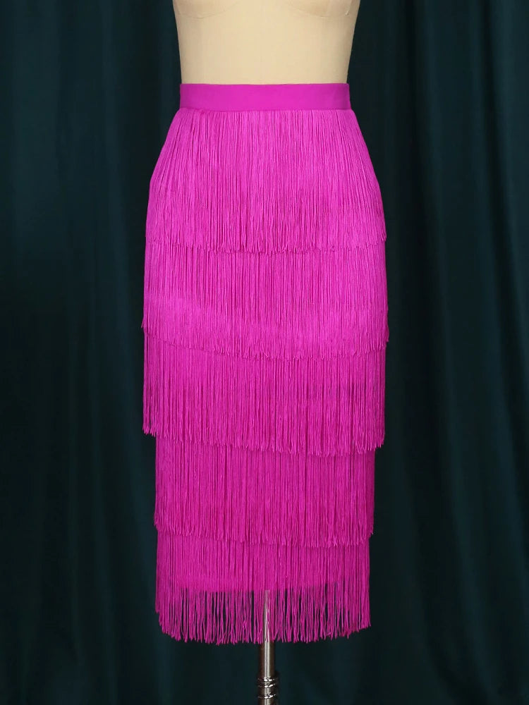 Bodycon High Waist Stretch Sheath Fringe Pencil Tassel Girl Skirts