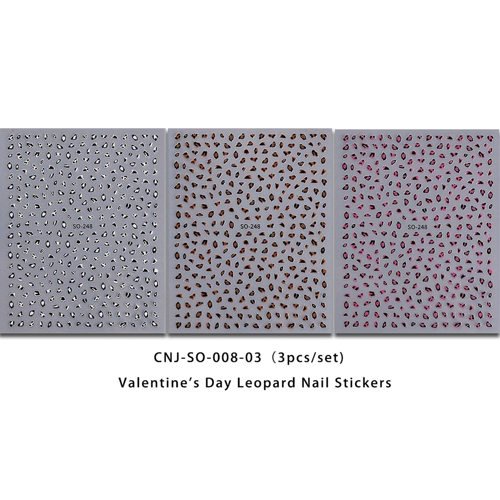 3PCS Meilad leopard print nail stickers, easy to apply for DIY nail decoration, gifts, party and wedding makeup styling