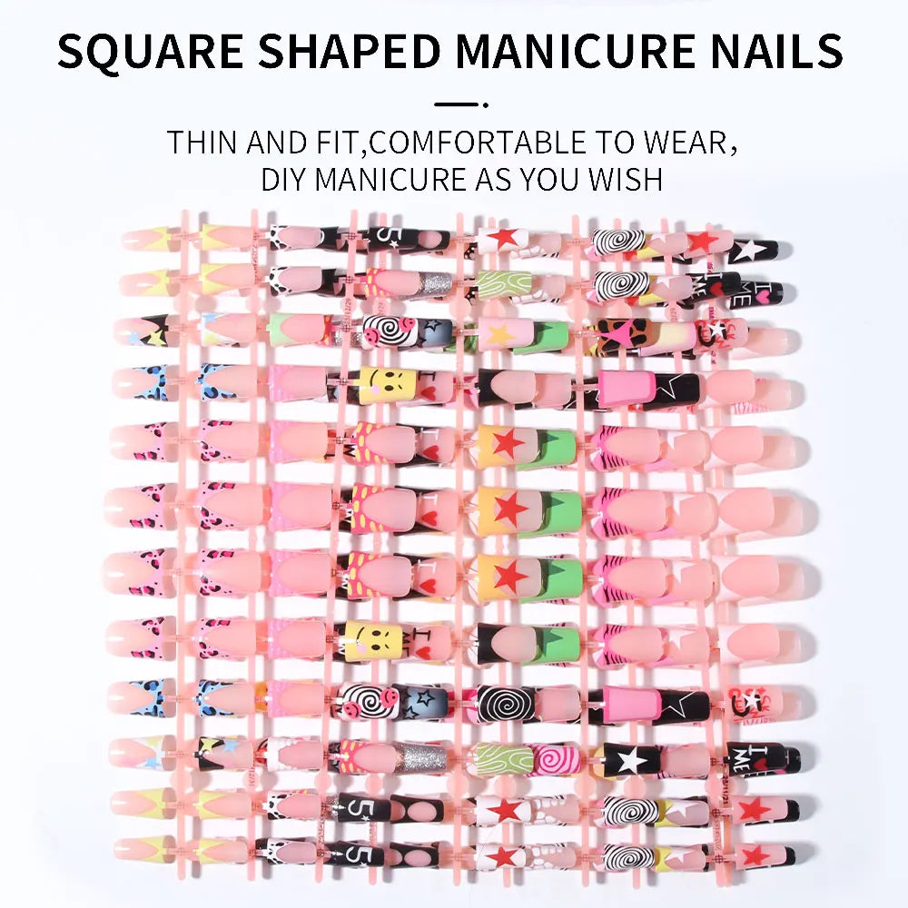 144pcs Duck Nails Simple and classic Elegance White French,Detachable reusable press on acrylic nails including 1 nail file and