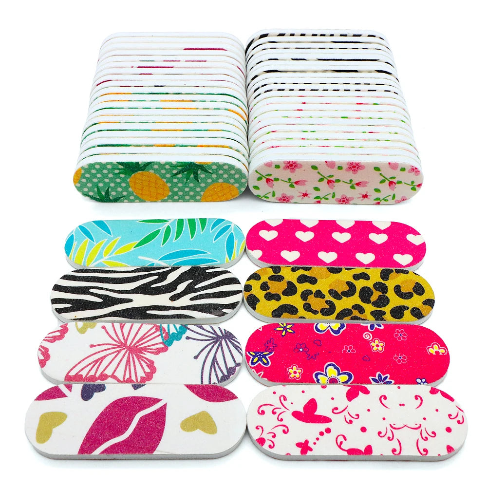 50Pcs Nail Files Double Sided Boards Mini Fingernail Files Colorful Sanding Block Gel Polishing Foam Manicure Pedicure Tool