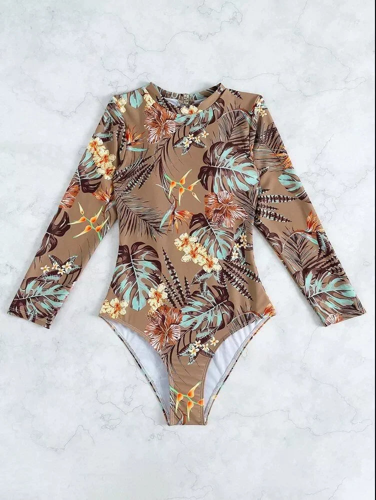 Ladies 2025 One-Piece High Collar Backless Fashionable Swimsuit Long Sleeve Suitable for Summer Beach And Swimming Pool