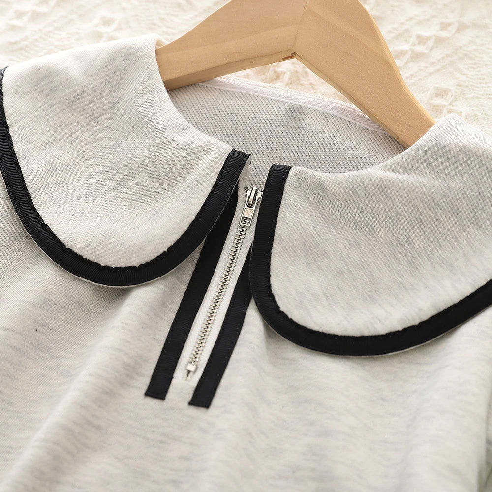 Humor Bear Girls' Spring and Autumn Korean Fashion Baby Doll Neck Long-sleeved Hoodie+Pants  Two Piece Set Casual Outfit 3-7Y