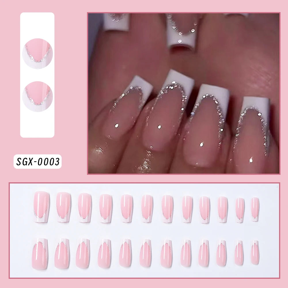 24Pcs Pink Leopard Print French Tips False Nails Short Square Head 3D Black Bowknot Fake Nails Acrylic Full Cover Press on Nails