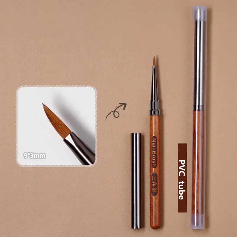 Round Wood Handle Triangular Petal Nail Brush Acrylic Nail Art Liner Brush Stripes Grid Flower Painting Drawing PenManicure Tool