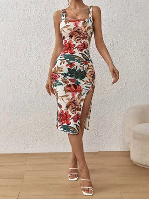 Ladies' Elegant Romantic Print Sexy Split Sleeveless Dress