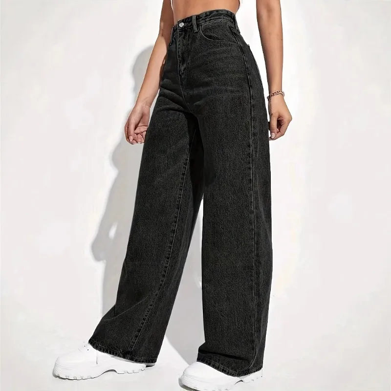 Straight-leg Loose Washed Jeans For Women, Retro, Stylish, Casual, Versatile Long Pants For Ladies