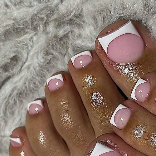 120pcs Short Square False Toe Nail Tips Pink French Soft Gel Press On Toenails White Edge Fake Toe nails Full Cover Toe Nail Tip