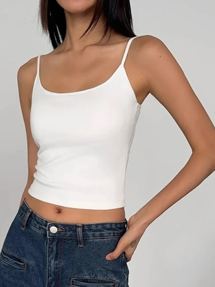 2026 Ribbed Knitted Tops Neck Summer Basic Shirts Crop Top Casual Sport Vest Off Shoulder Women's Tank TopWith Chest Pad
