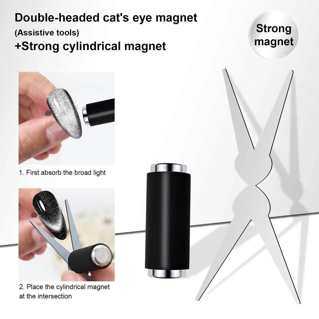 3D Double Headed Nails French Shape Strong Cat Eye Magnet Nail Art Gel Polish Magnetic Effect Manicure Accessories Tools Set