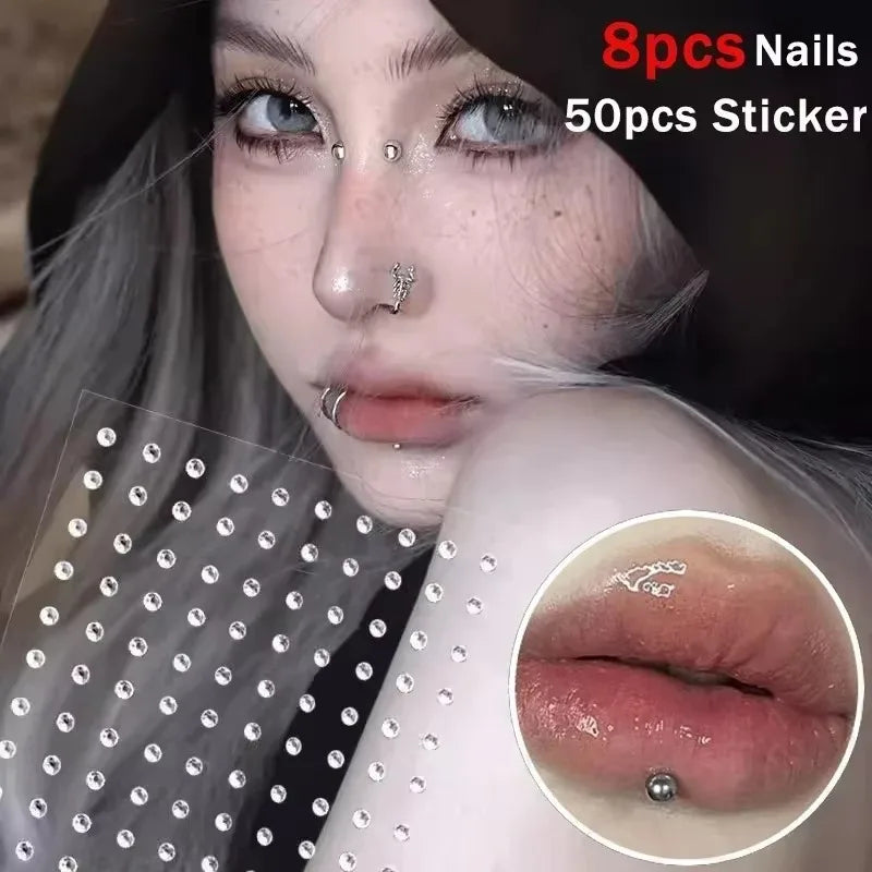 180pcs Non Piercing Lip Nails Sticker Selfadhesive Waterproof Reusable Fake Lip Nail Eyebrow Nose Ring Body Belly Button Jewelry