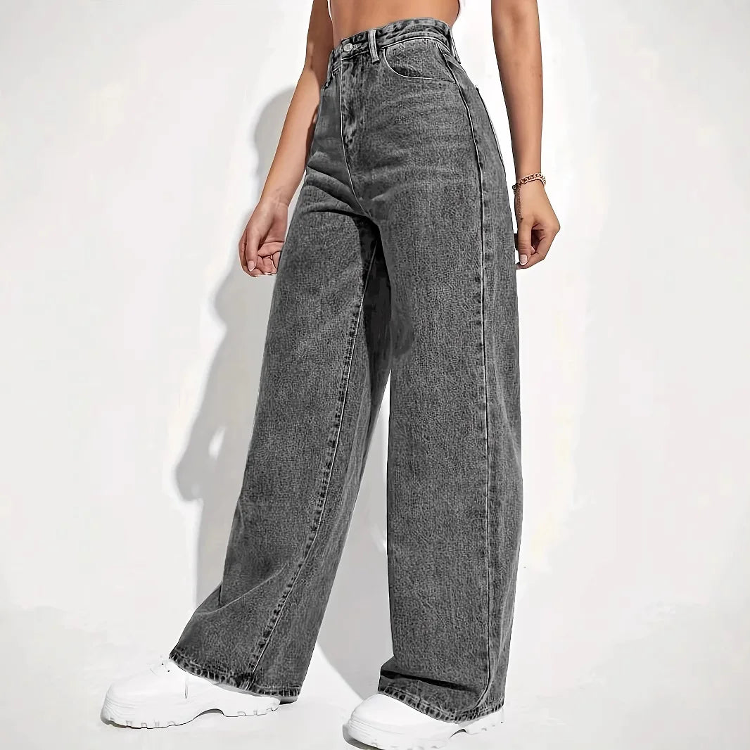 Straight-leg Loose Washed Jeans For Women, Retro, Stylish, Casual, Versatile Long Pants For Ladies