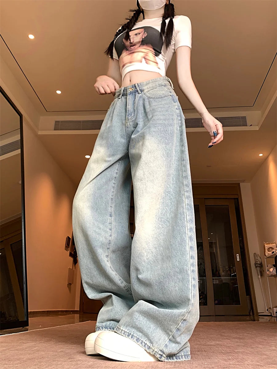 Botvotee Baggy Classic Jeans for Women 1950s/1960s Retro American High Waisted Denim Pants Vintage Loose Wide Leg Jeans
