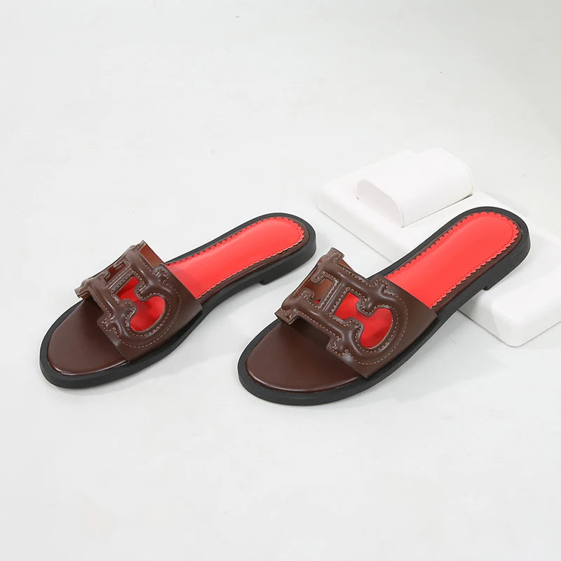 Ladies' slippers summer elegant slim-fitting breathable hollowed-out anti-slip soft-soled suitable vacation travel flat shoes