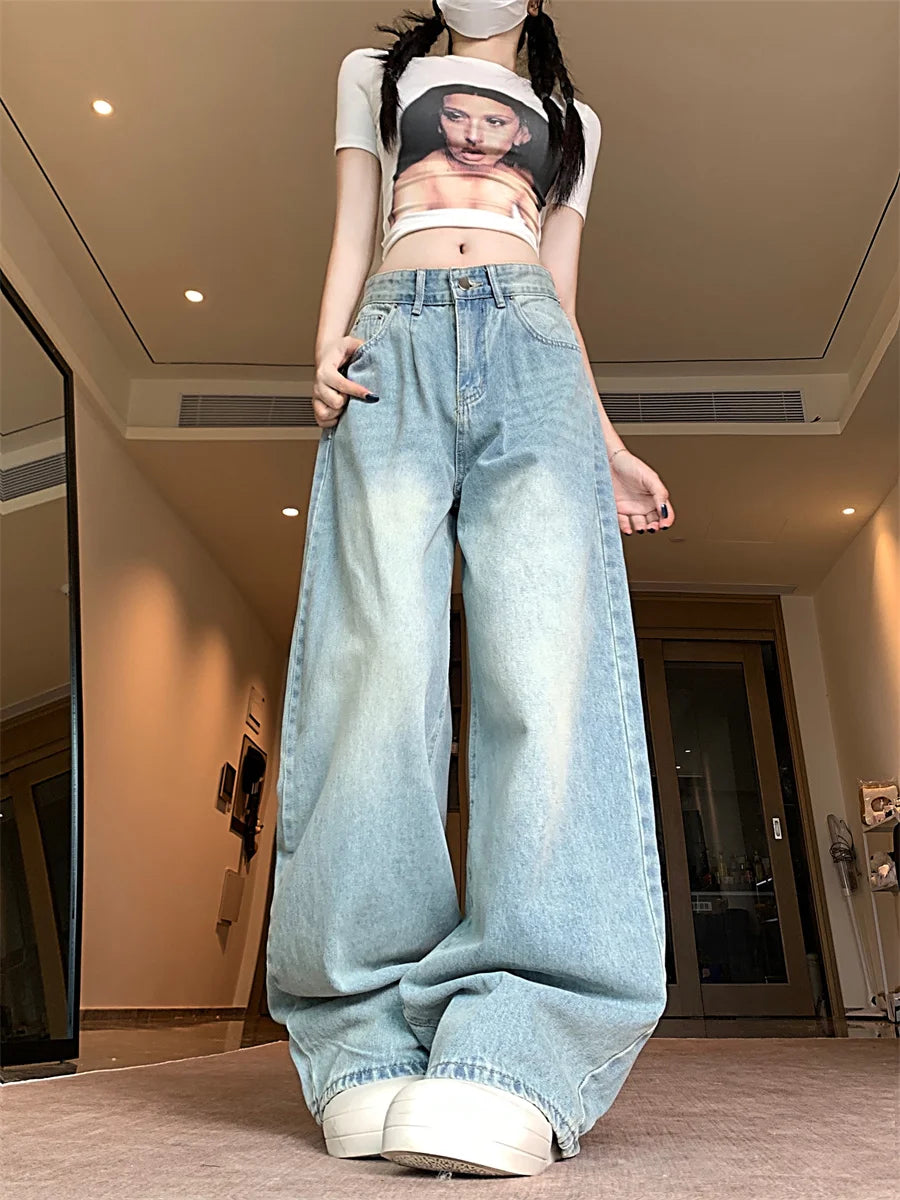 Botvotee Baggy Classic Jeans for Women 1950s/1960s Retro American High Waisted Denim Pants Vintage Loose Wide Leg Jeans