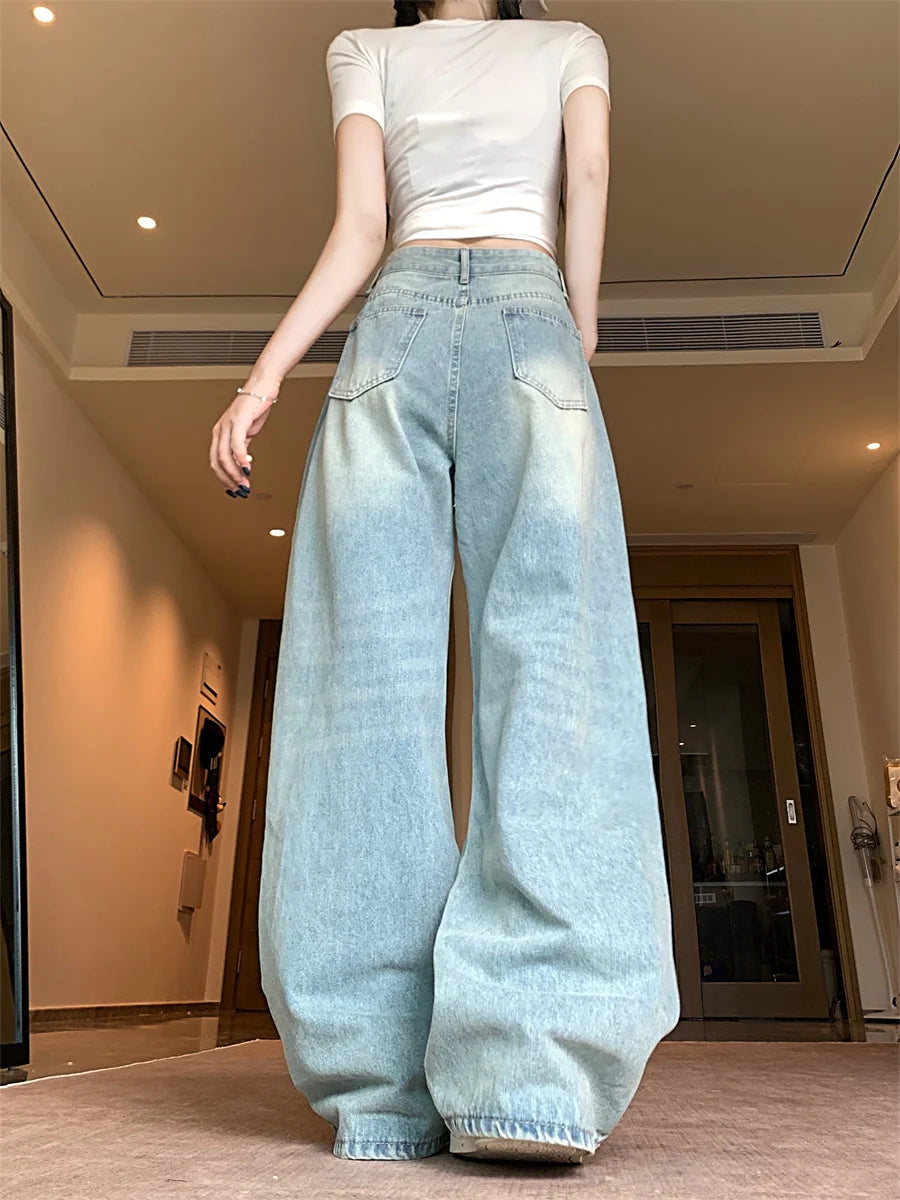 Botvotee Baggy Classic Jeans for Women 1950s/1960s Retro American High Waisted Denim Pants Vintage Loose Wide Leg Jeans
