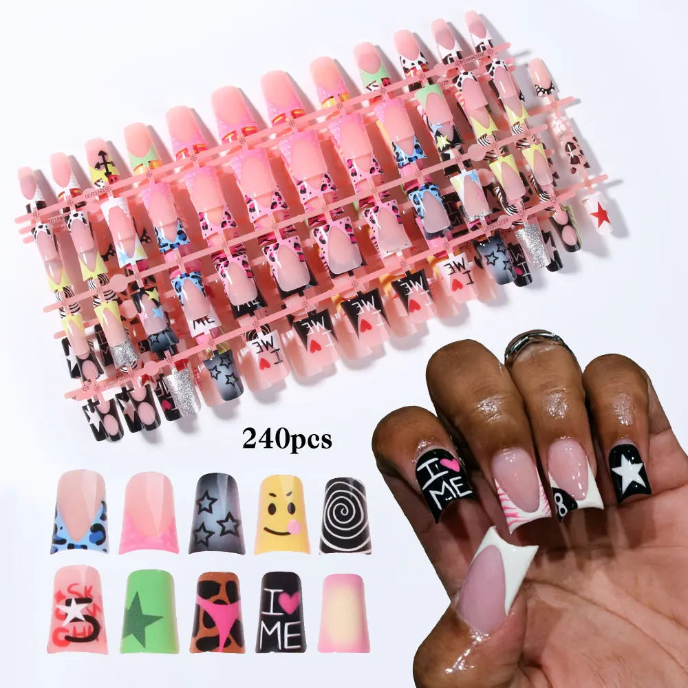 144pcs Duck Nails Simple and classic Elegance White French,Detachable reusable press on acrylic nails including 1 nail file and