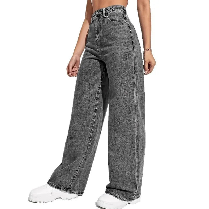 Straight-leg Loose Washed Jeans For Women, Retro, Stylish, Casual, Versatile Long Pants For Ladies