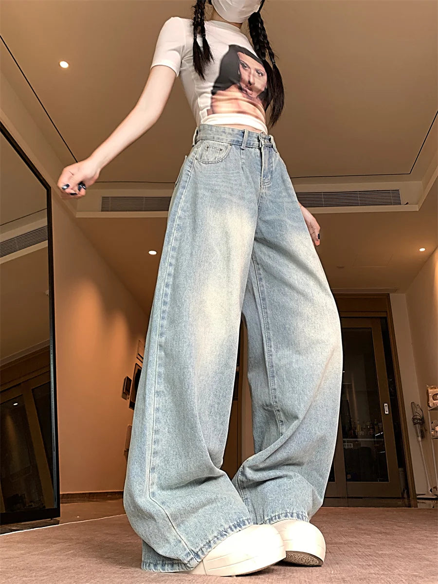 Botvotee Baggy Classic Jeans for Women 1950s/1960s Retro American High Waisted Denim Pants Vintage Loose Wide Leg Jeans