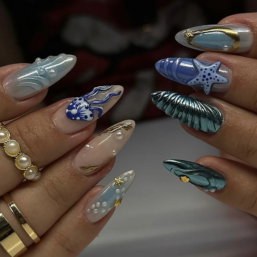 24Pcs False Nails Spicy Girl Silver Bow with Diamond Fake Nails with Glue Almond Press on Nails Black Cool Y2k Almond Nail Set