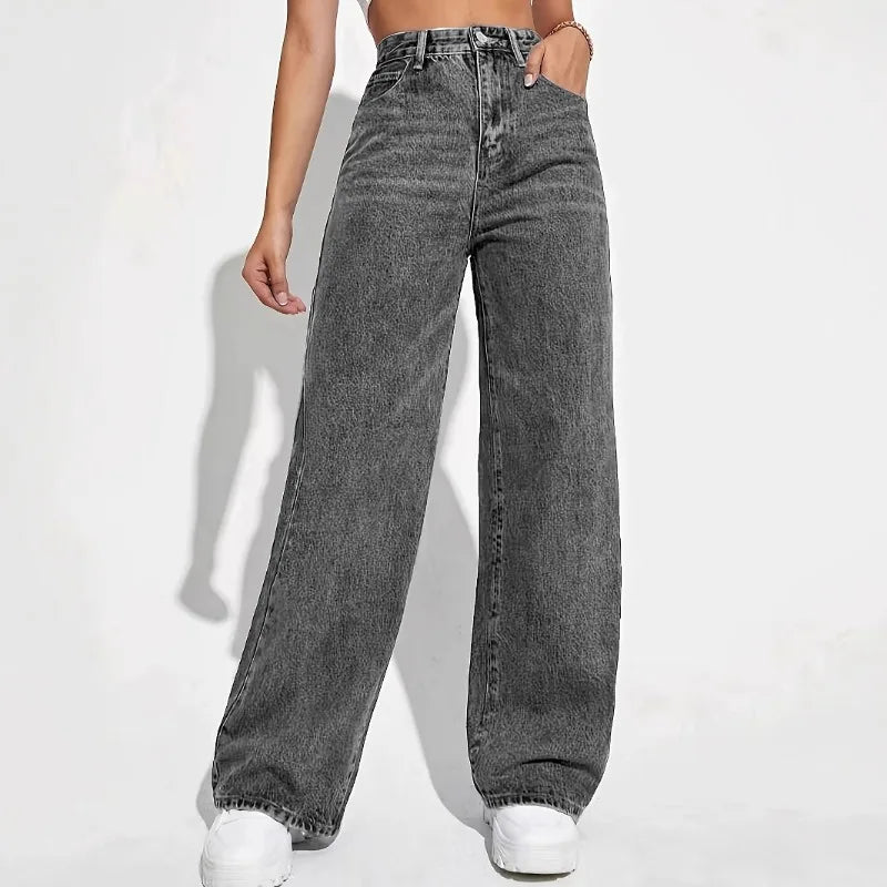 Straight-leg Loose Washed Jeans For Women, Retro, Stylish, Casual, Versatile Long Pants For Ladies