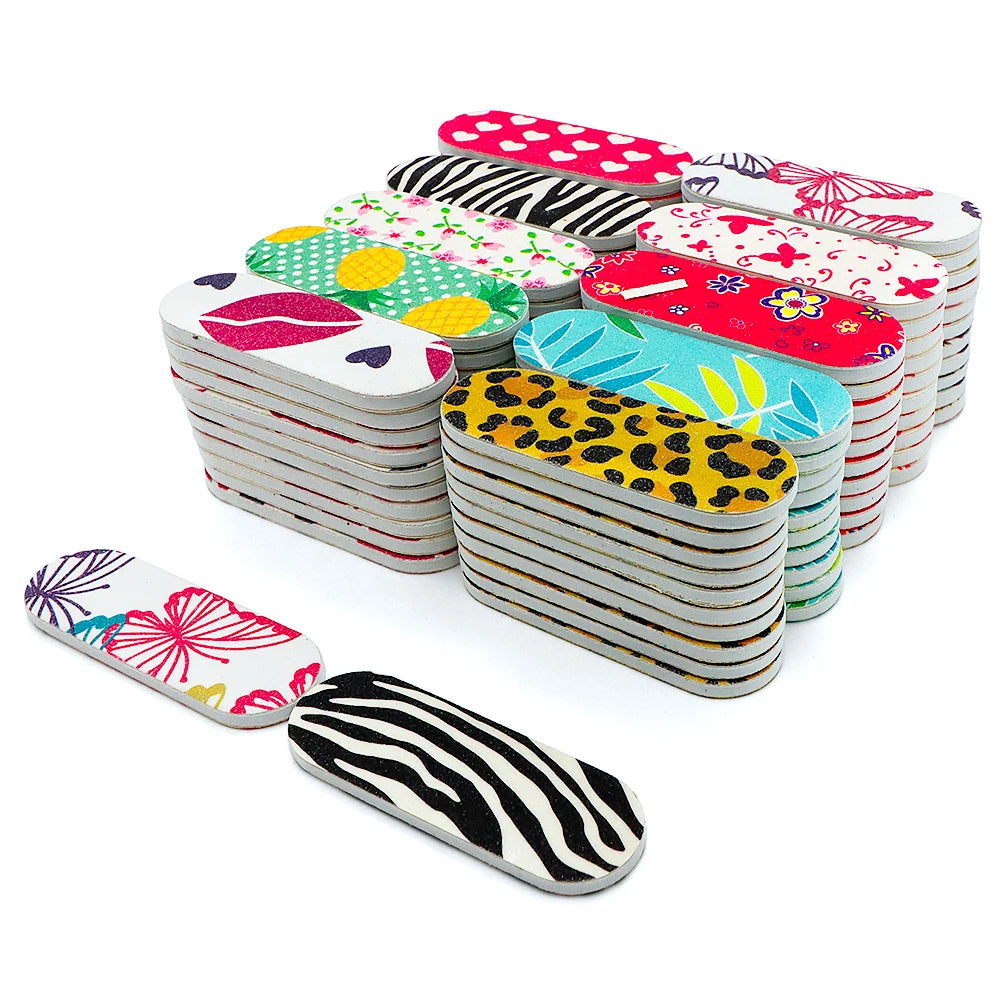 50Pcs Nail Files Double Sided Boards Mini Fingernail Files Colorful Sanding Block Gel Polishing Foam Manicure Pedicure Tool