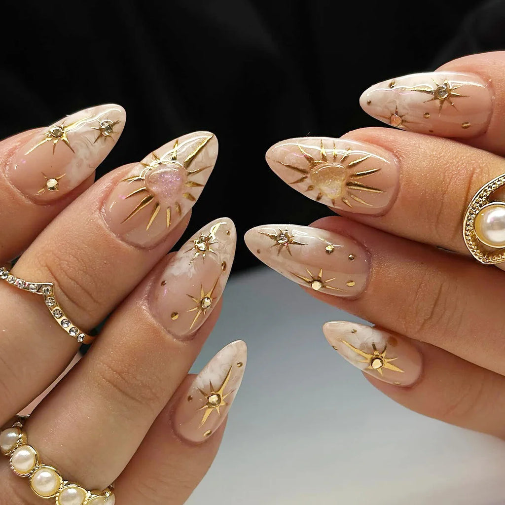 24Pcs False Nails Spicy Girl Silver Bow with Diamond Fake Nails with Glue Almond Press on Nails Black Cool Y2k Almond Nail Set