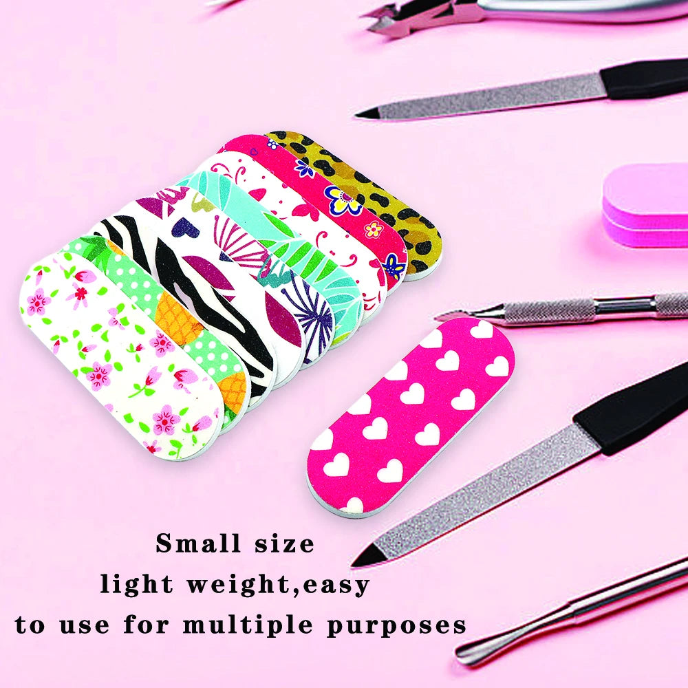 50Pcs Nail Files Double Sided Boards Mini Fingernail Files Colorful Sanding Block Gel Polishing Foam Manicure Pedicure Tool
