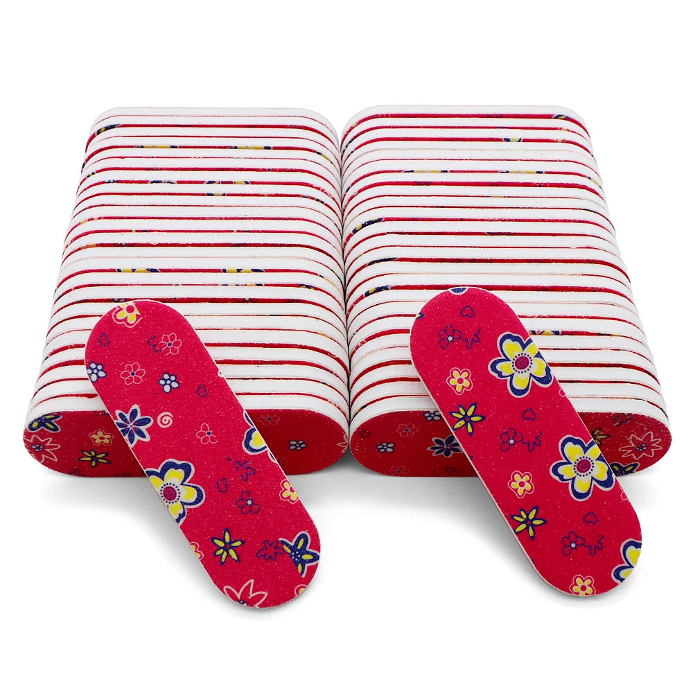 50Pcs Nail Files Double Sided Boards Mini Fingernail Files Colorful Sanding Block Gel Polishing Foam Manicure Pedicure Tool