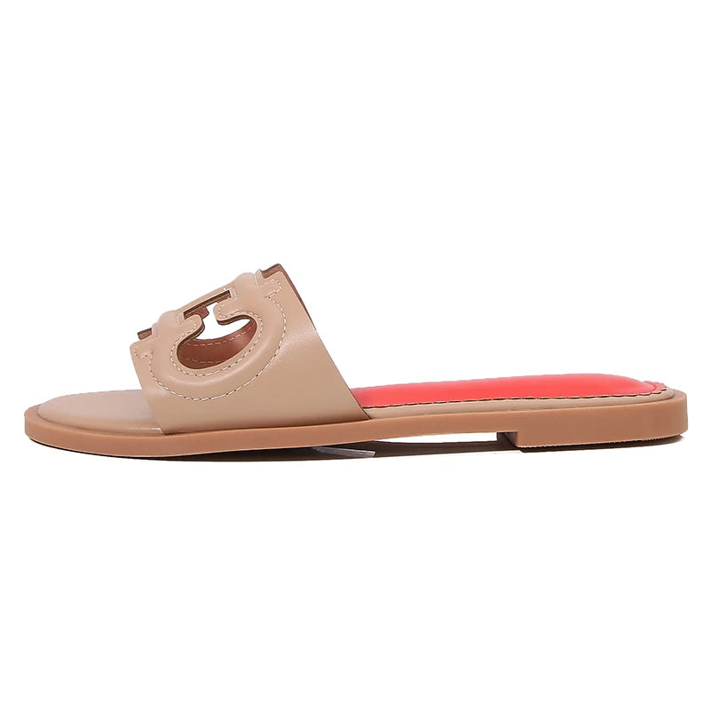 Ladies' slippers summer elegant slim-fitting breathable hollowed-out anti-slip soft-soled suitable vacation travel flat shoes